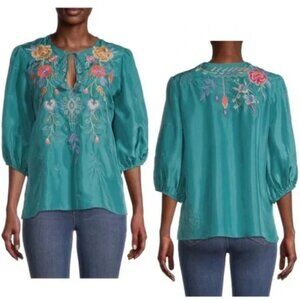 Johnny Was Taryn Embroidered Silk Blouse NWT Sz M